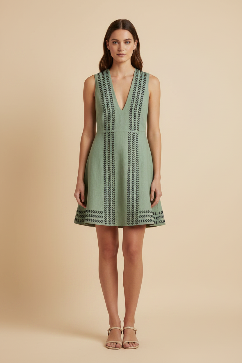Twin Chevron Mini Dress - Sage Green