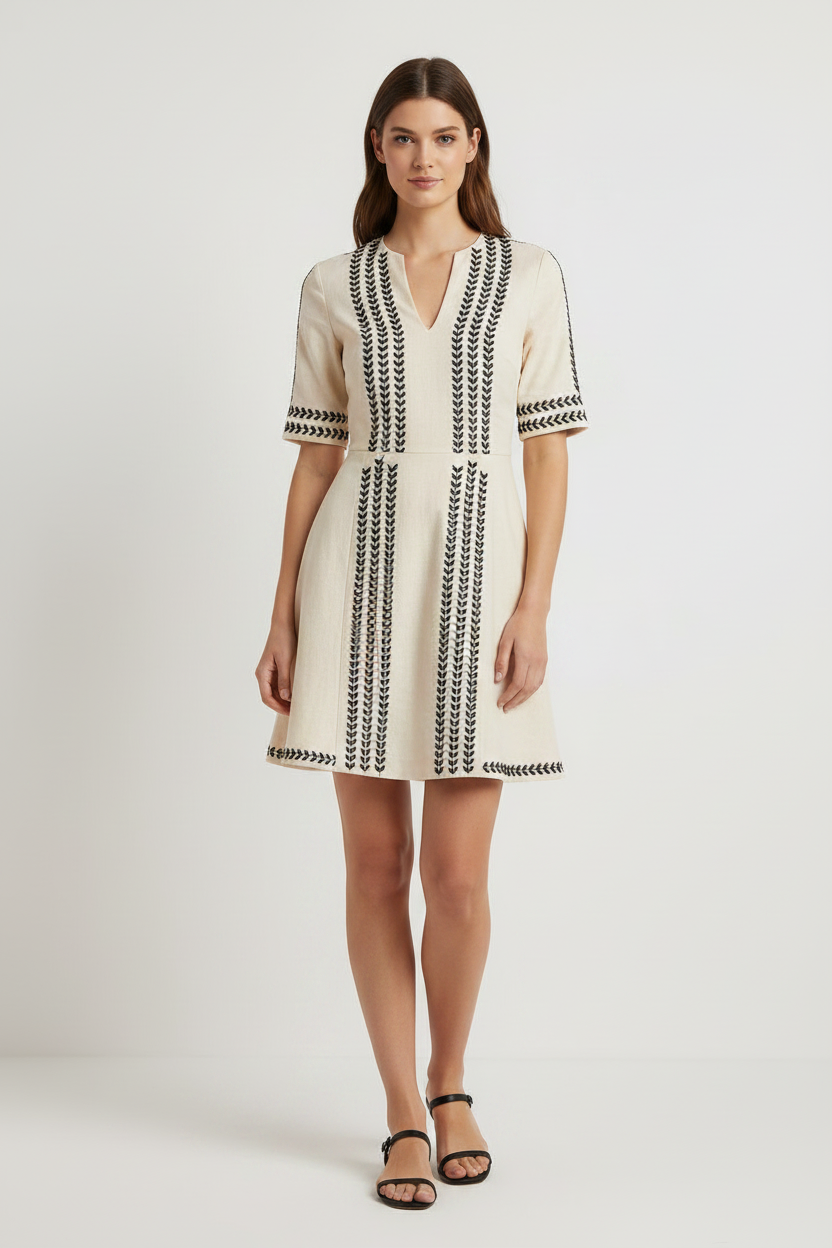 Twin Chevron Mini Dress - Cream