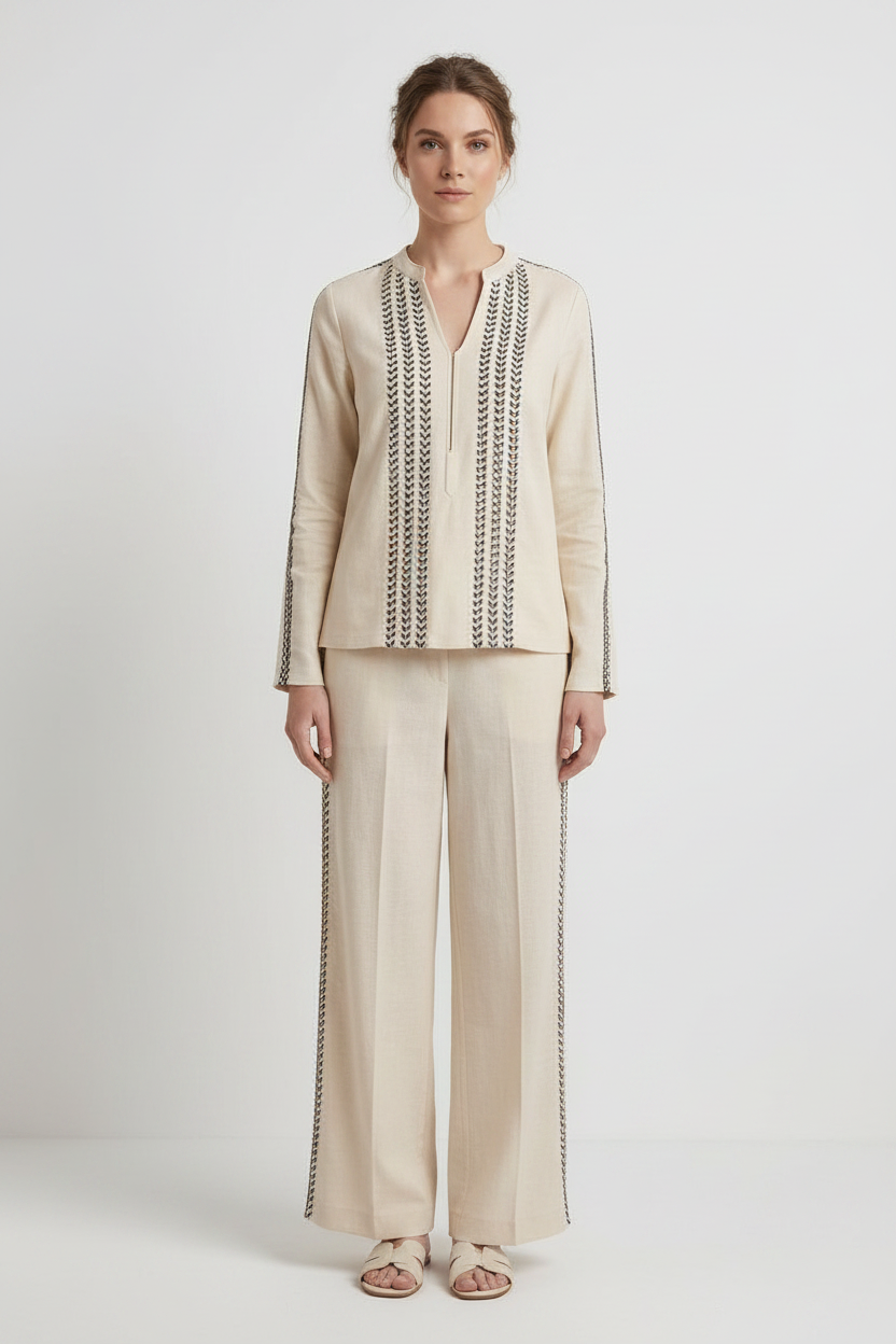 Women's Twin Chevron Resort Ensemble in Cream - Front View