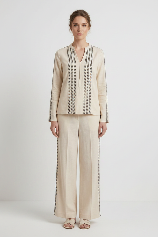 Women's Twin Chevron Resort Ensemble in Cream - Front View